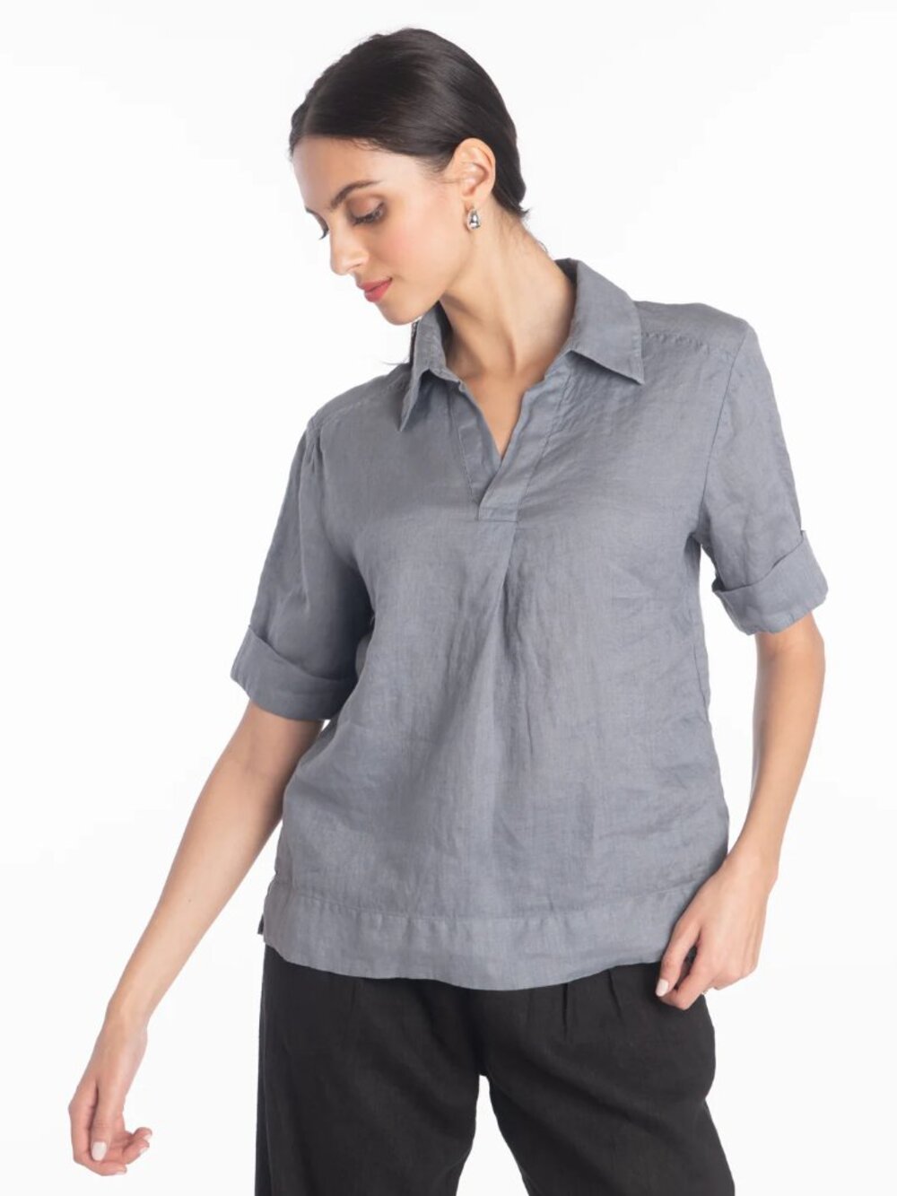 Cropped Linen Polo Tee